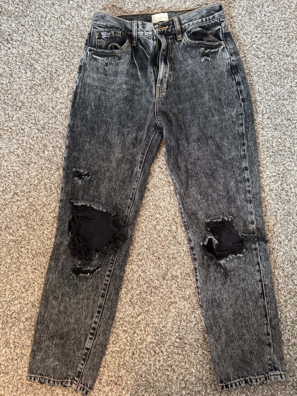 Gilded Intent Black Acid-Wash Distressed Boyfriend Jeans